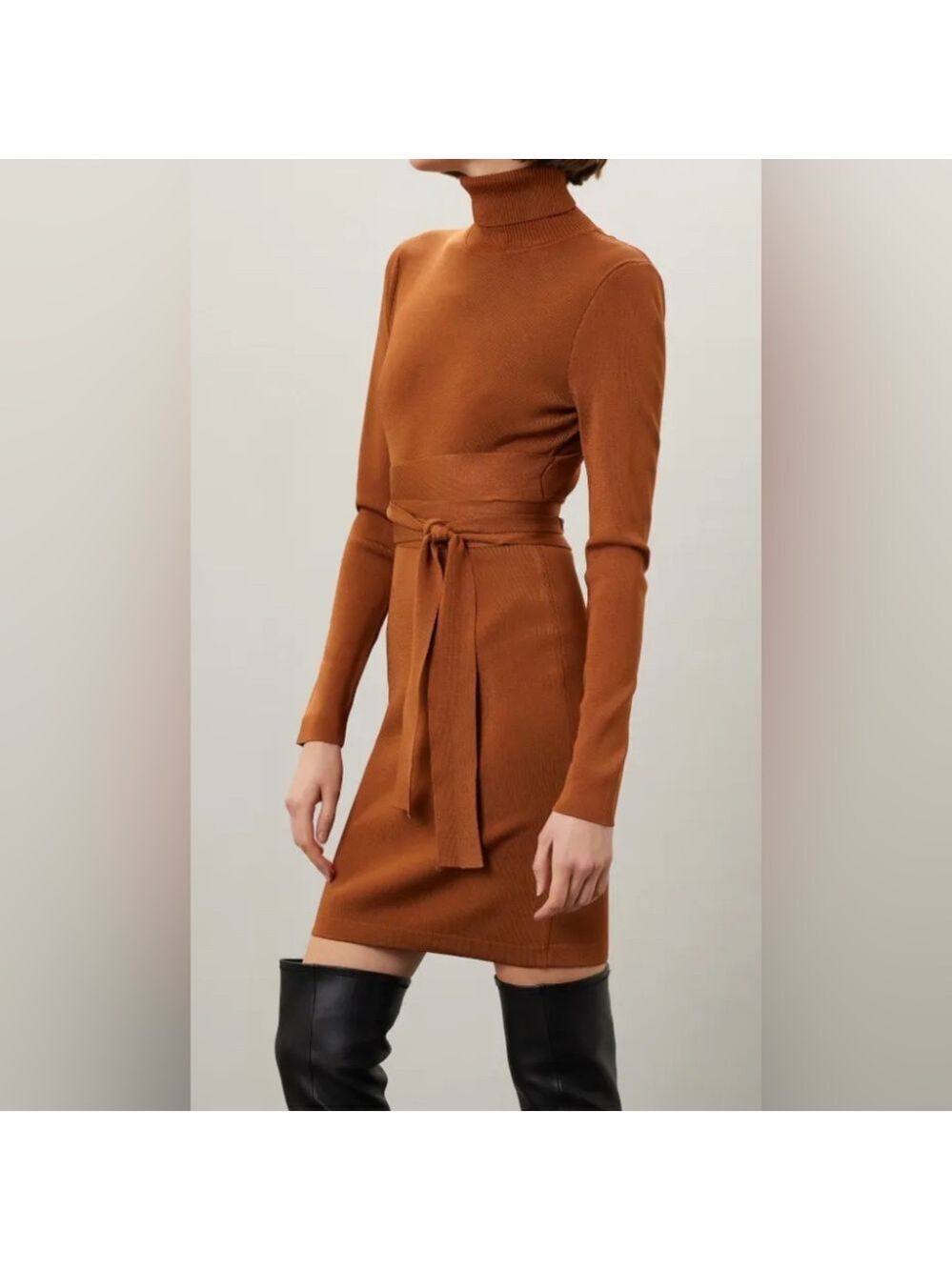 Toccin Sofia Racer Mini Dress, Elegant Long Sleeve Turtleneck